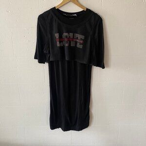 Love Moschino Y2K | Black LOVE Logo Mesh Club T-Shirt Dress | Size 6